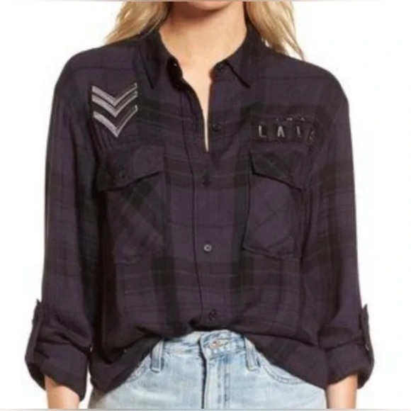 Rails Pepper Juniper Military Black Plaid Button-Up Shirt - Picture 2 of 5